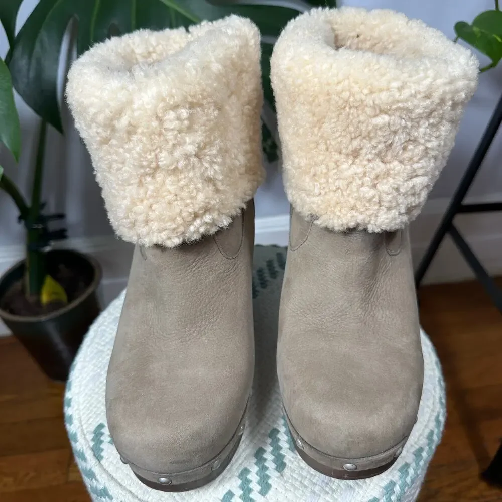 UGG Australia Carnagie Wedge Boots Shearling Cuff Suede Studded Sz‎ 8
